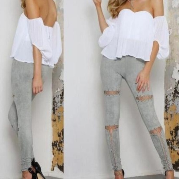 SOLD OUT Faux Suede Skinny Sexy Pants - Gray - Picture 2 of 3